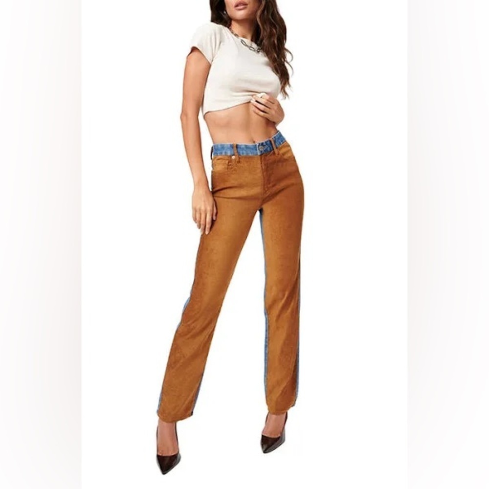 Good American Good Icon Mixed Media Denim & Faux Suede Jeans – Women’s Sz 8 / 29